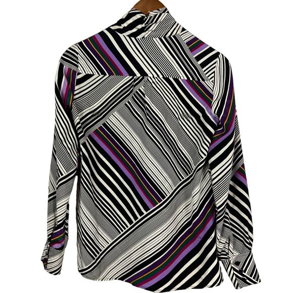Trina Turk Blouse Kitty Bow Mod Stripe Print Keyhole Neckline - M - Picture 5 of 6